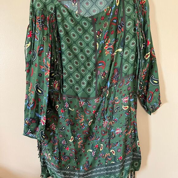 Zara Women's Green Patterned Fringed Tunic size L - Picture 1 of 4